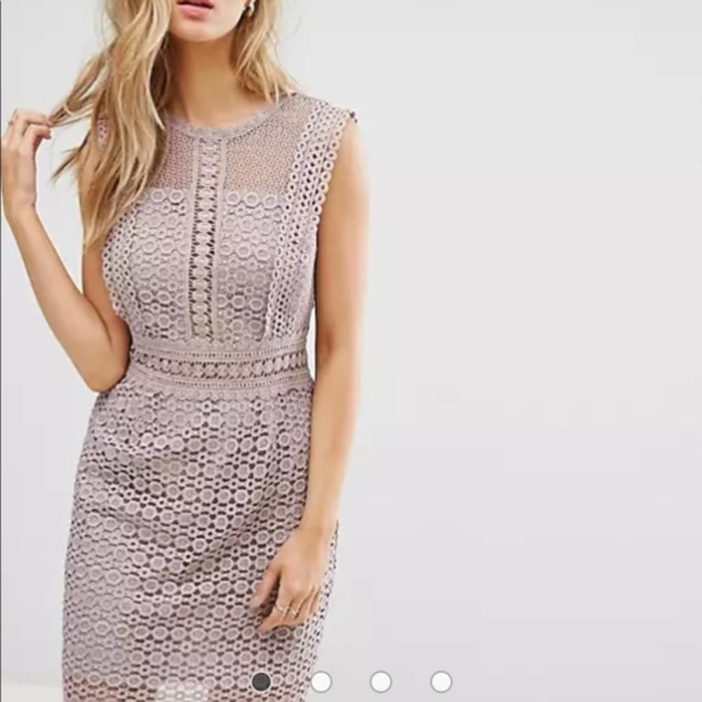 Asos New Look Dress Premium Cutwork Lace Shift Mink Purple Sleeveless Knee